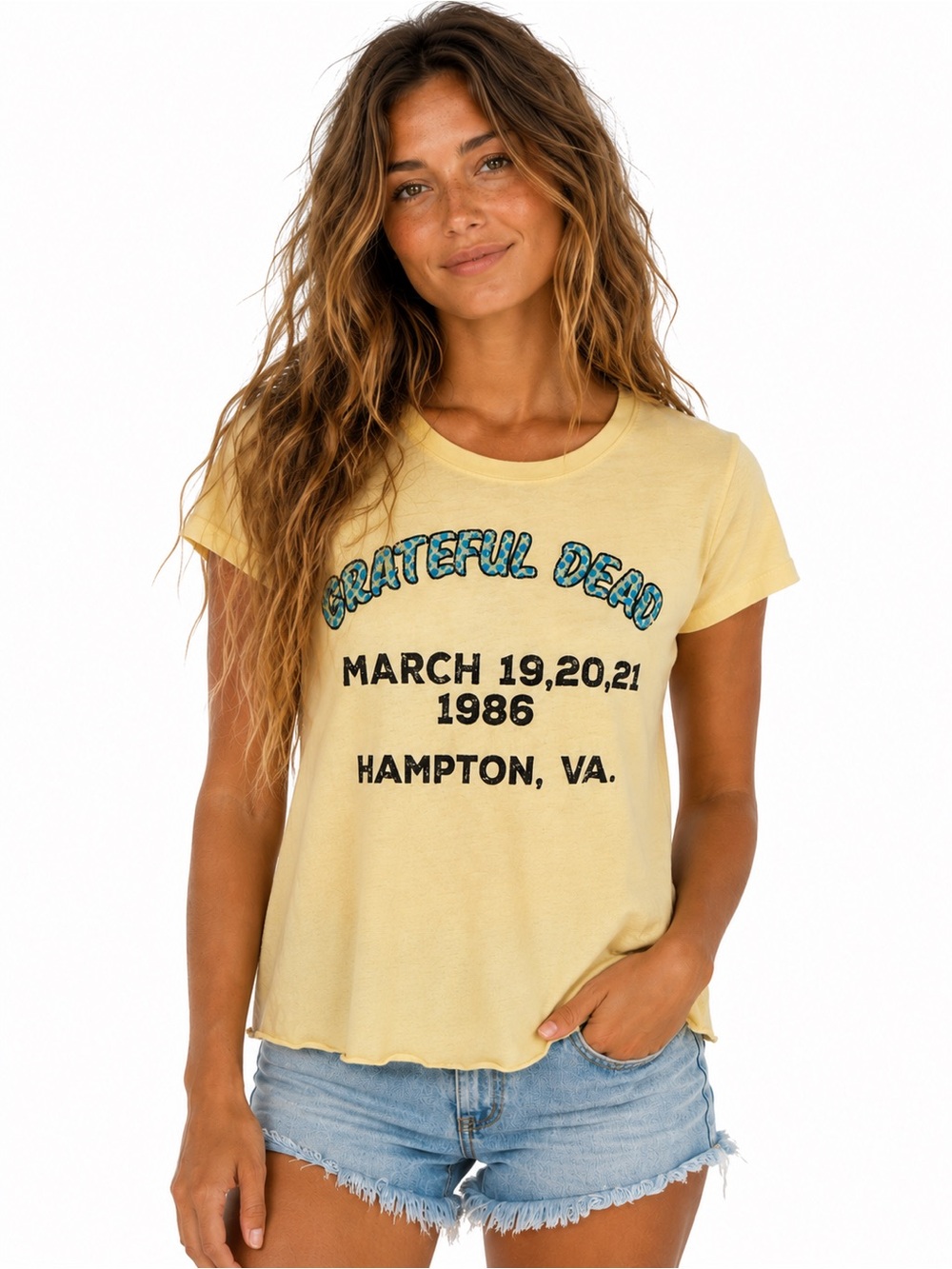 Grateful Dead Hampton VA 1986 Yellow Organic Cotton Baby Tee Medium